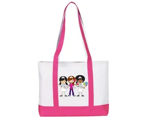 Large Tote Bag, Nurse Trio on Pink, Print