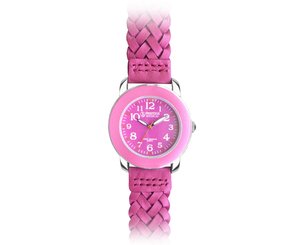 Woven Leather Band Fashion Watch, Hot Pink