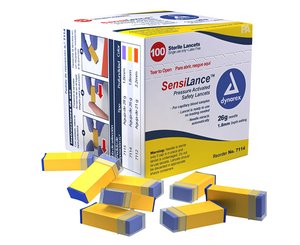 SensiLance Safety Lancets, Pressure Activated, 26G x 1.8 mm, Box/100 < Dynarex #7114 