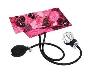 Premium Aneroid Sphygmomanometer, Adult, Ribbons and Hearts Pink < Prestige Medical #S82-RPK 
