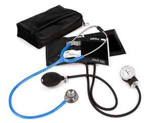 Aneroid Sphygmomanometer / Clinical I Stethoscope Kit, Adult, Neon Blue, Print