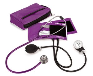 Aneroid Sphygmomanometer / Clinical I Stethoscope Kit, Adult, Purple, Print