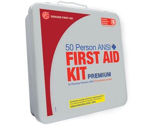 50 Person ANSI/OSHA First Aid Kit, Weather Proof Metal Case PREMIUM < Genuine First Aid #9999-2115 