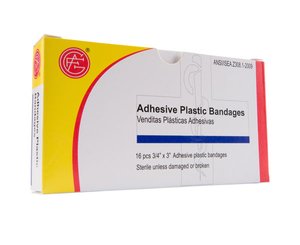 Adhesive Plastic Bandages, 16pcs, 3/4" x 3"