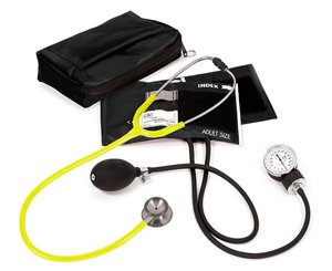 Aneroid Sphygmomanometer / Clinical I Stethoscope Kit, Adult, Neon Yellow, Print