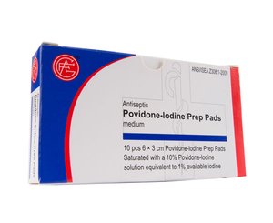 Povidone Iodine Sterile, 6 x 3cm, 50g Spunlace, 10 pcs/box < Genuine First Aid #9999-0902 