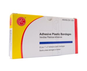 Adhesive Plastic Bandages, 32pcs, 1" x 3"