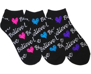 Fashion Socks, 3 Pack, Neon Hearts Believe, Print