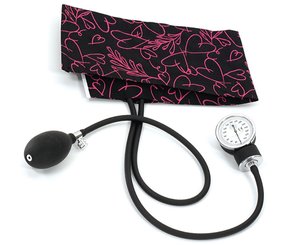 Premium Aneroid Sphygmomanometer, Adult, Pink Hearts in Black, Print
