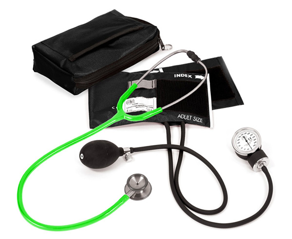 Aneroid Sphygmomanometer / Clinical I Stethoscope Kit, Adult, Neon Green, Print