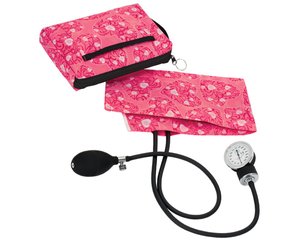 Premium Aneroid Sphygmomanometer With Carry Case, Adult, Hot Pink Hearts, Print