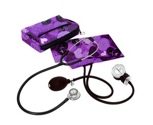 Aneroid Sphygmomanometer / Clinical Lite Stethoscope Kit, Adult, Ribbons and Hearts Purple