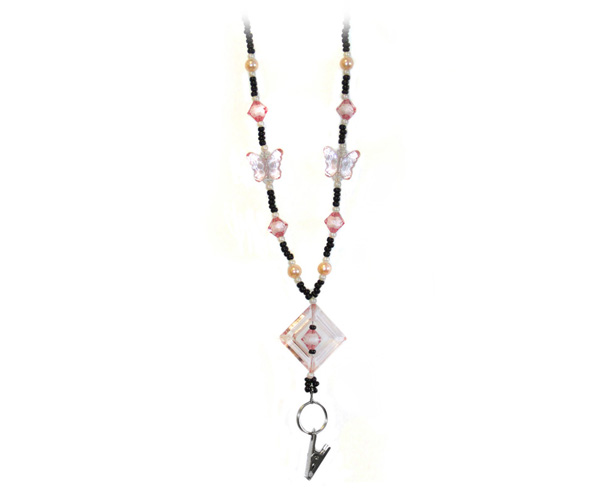Deluxe Lanyard, Pink Butterfly, Print