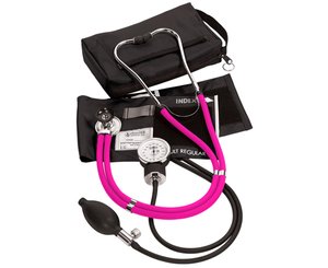 Aneroid Sphygmomanometer / Sprague-Rappaport Stethoscope Kit, Adult, Neon Pink
