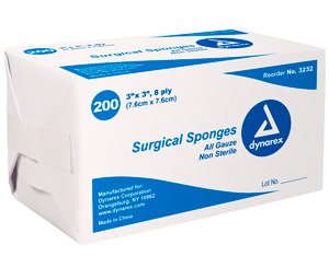 Gauze Sponge, 8 Ply, Non Sterile, 3" x 3" < 