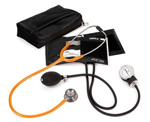 Aneroid Sphygmomanometer / Clinical I Stethoscope Kit, Adult, Neon Orange, Print