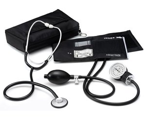 Basic Aneroid Sphygmomanometer Single Head Stethoscope Kit, Adult, Black