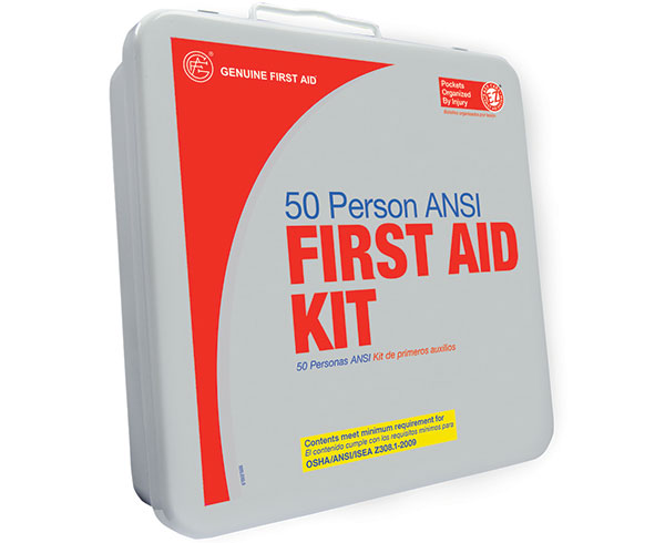 50 Person ANSI/OSHA First Aid Kit, Weather Proof Metal Case W/Eyewash