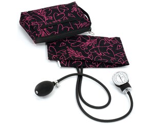 Premium Aneroid Sphygmomanometer With Carry Case, Adult, Pink Hearts in Black, Print < Prestige Medical #882-PHB 