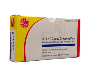 Gauze Dressing Pads, 4 x 4, 2 pcs/box