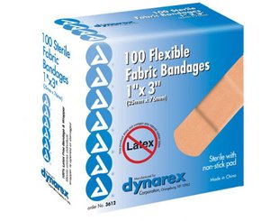 Flexible Fabric Adhesive Bandages 1" x 3" , Box/100 < Dynarex #3612 