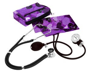 Aneroid Sphygmomanometer / Sprague-Rappaport Stethoscope Kit, Adult, Ribbons and Hearts Purple
