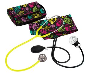 Aneroid Sphygmomanometer / Clinical I Stethoscope Kit, Adult, Owls Black, Print