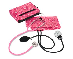 Aneroid Sphygmomanometer / Clinical Lite Stethoscope Kit, Adult, Hot Pink Hearts < Prestige Medical #A121-HPH 