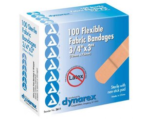 Flexible Fabric Adhesive Bandages 3/4" x 3" , Box/100 < Dynarex #3611 