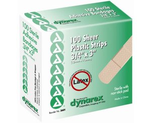 Adhesive Sheer Plastic Bandages 3/4" x 3" , Box/100