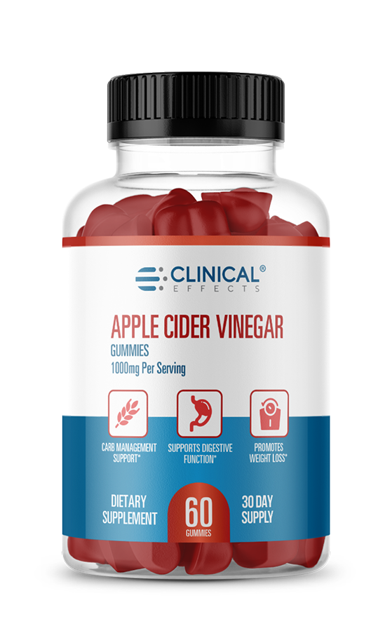 Picture of Bottle, Shaker, Medication with text CLINICAL&reg; EFFECTS APPLE CIDER VINEGAR GUMMIES 1000mg...