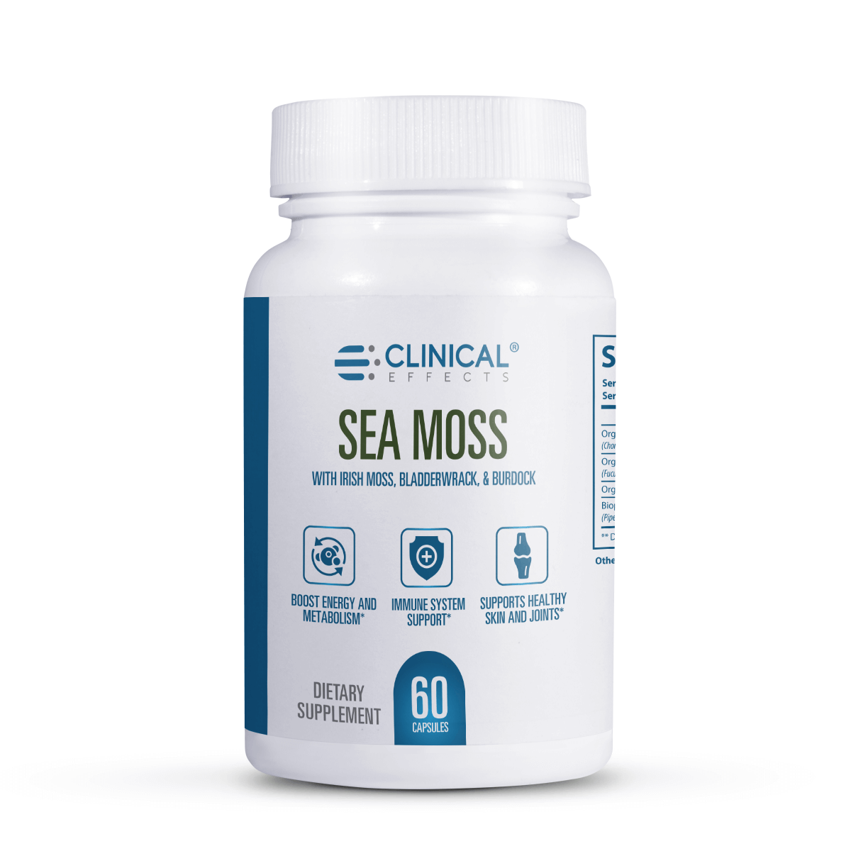 Picture of Herbal, Plant, Astragalus, Bottle with text CLINICAL® S EFFECTS Ser SEA MOSS Org (Cho WIT...
