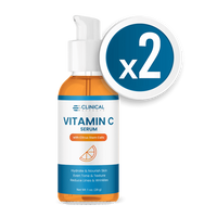 Picture of Sunscreen, Bottle, Cosmetics with text x2 CLINICAL EFFECTS VITAMIN C SERUM with Citrus St...