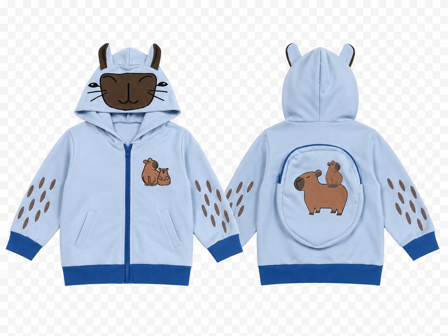 Image of Capybara Cool Dip Blue 3D Backpack Hoodie (Size: 18M)
