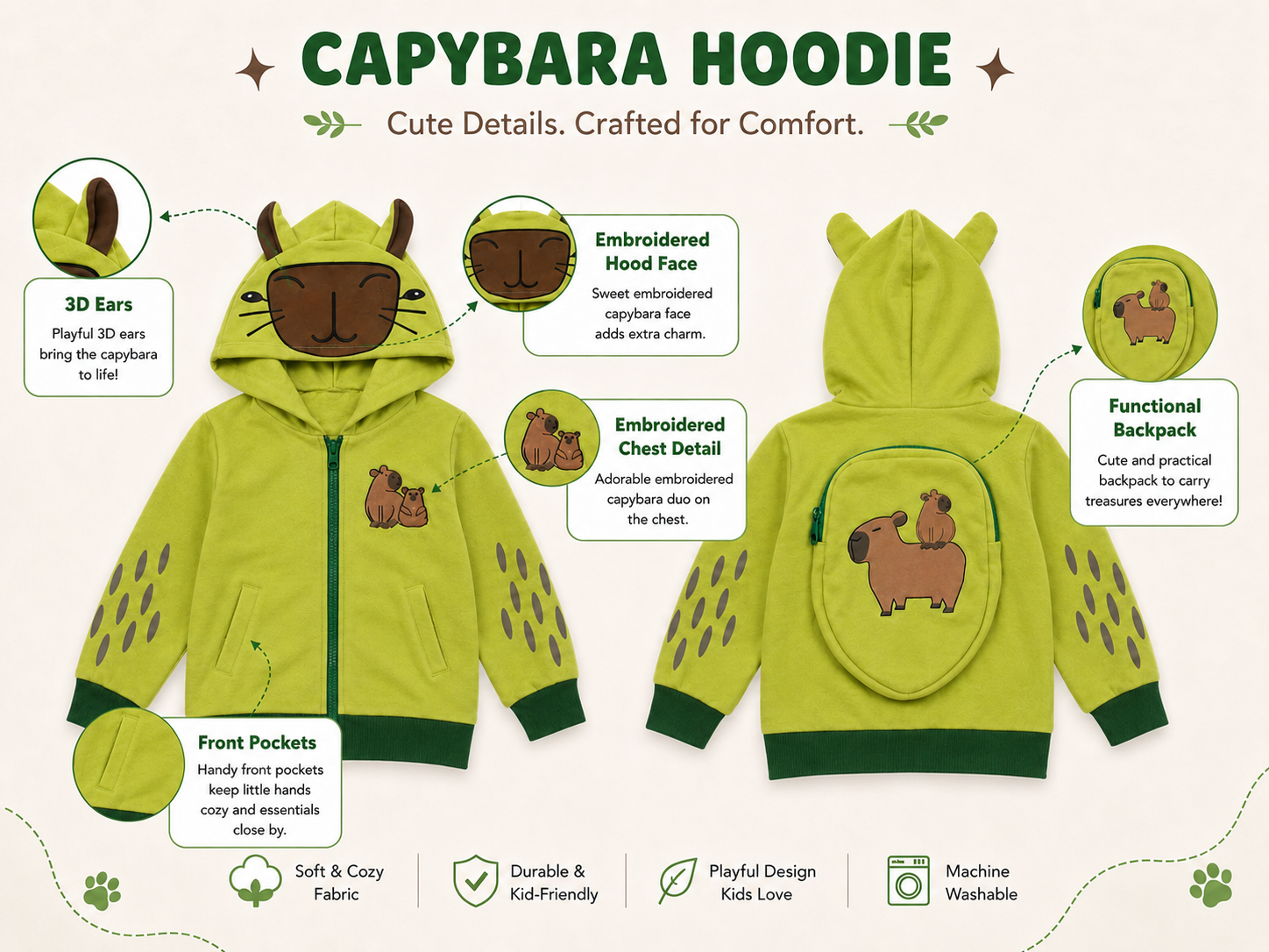 Image of ZEN MODE The Calm One Capybara Backpack Hoodie