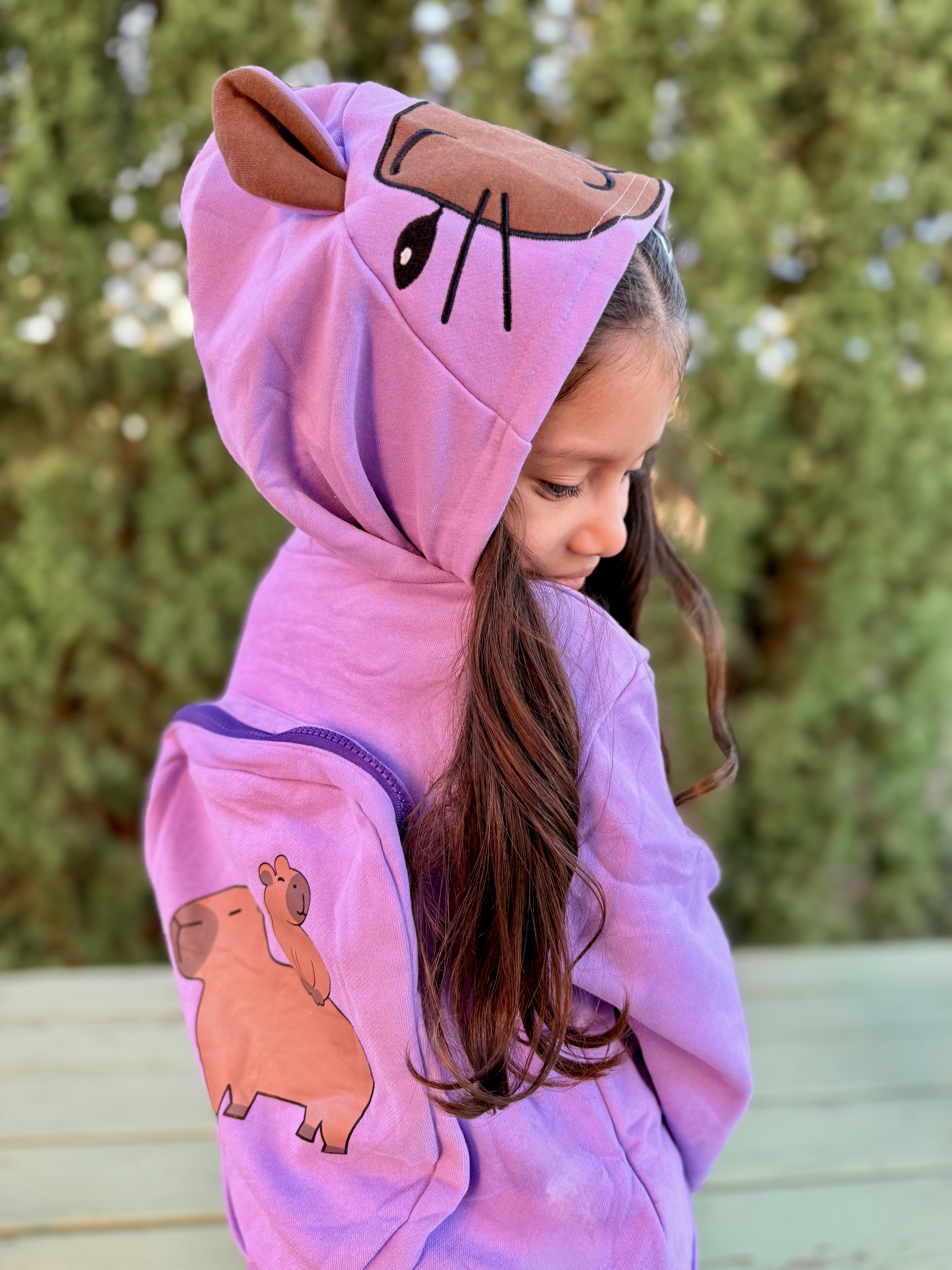 Image of LAVENDER SKY The Dreamy One Capybara Backpack Hoodie