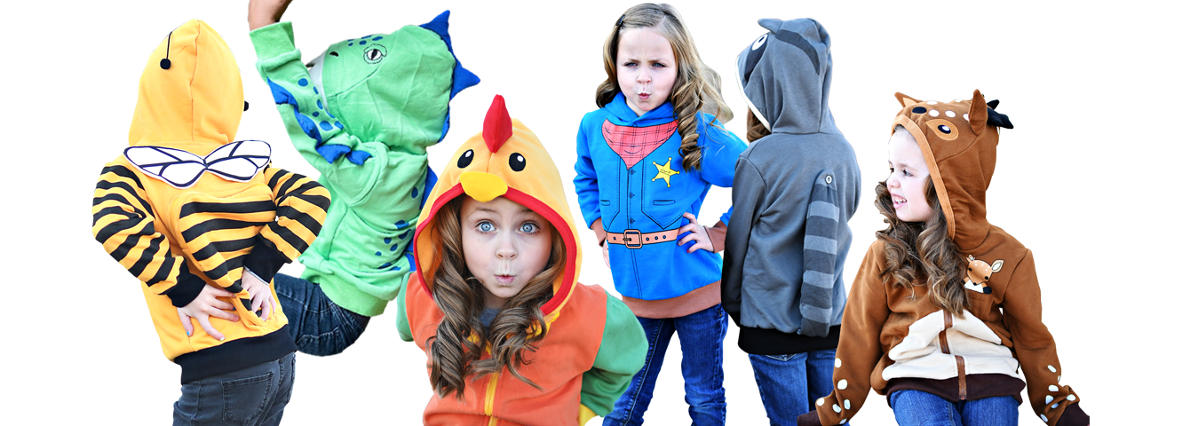 Young children wearing colorful graphic t-shirts with animal designs