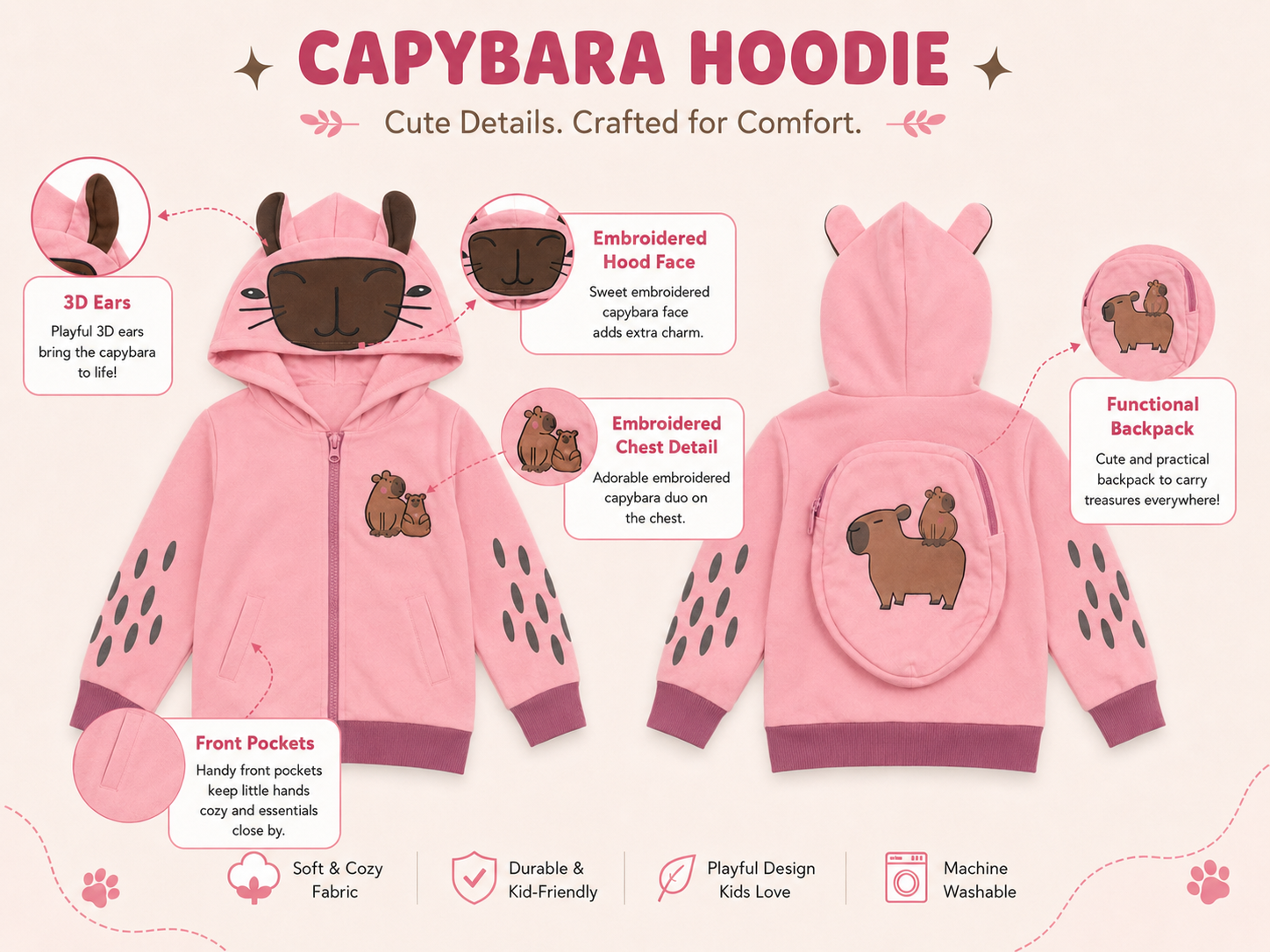 Image of ROSEWATER The Cozy One Capybara Backpack Hoodie
