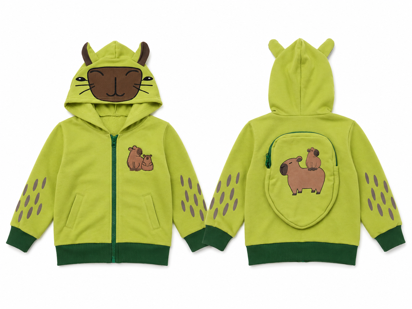 Image of Capybara Zen Mode Green 3D Backpack Hoodie (Size: 4T)