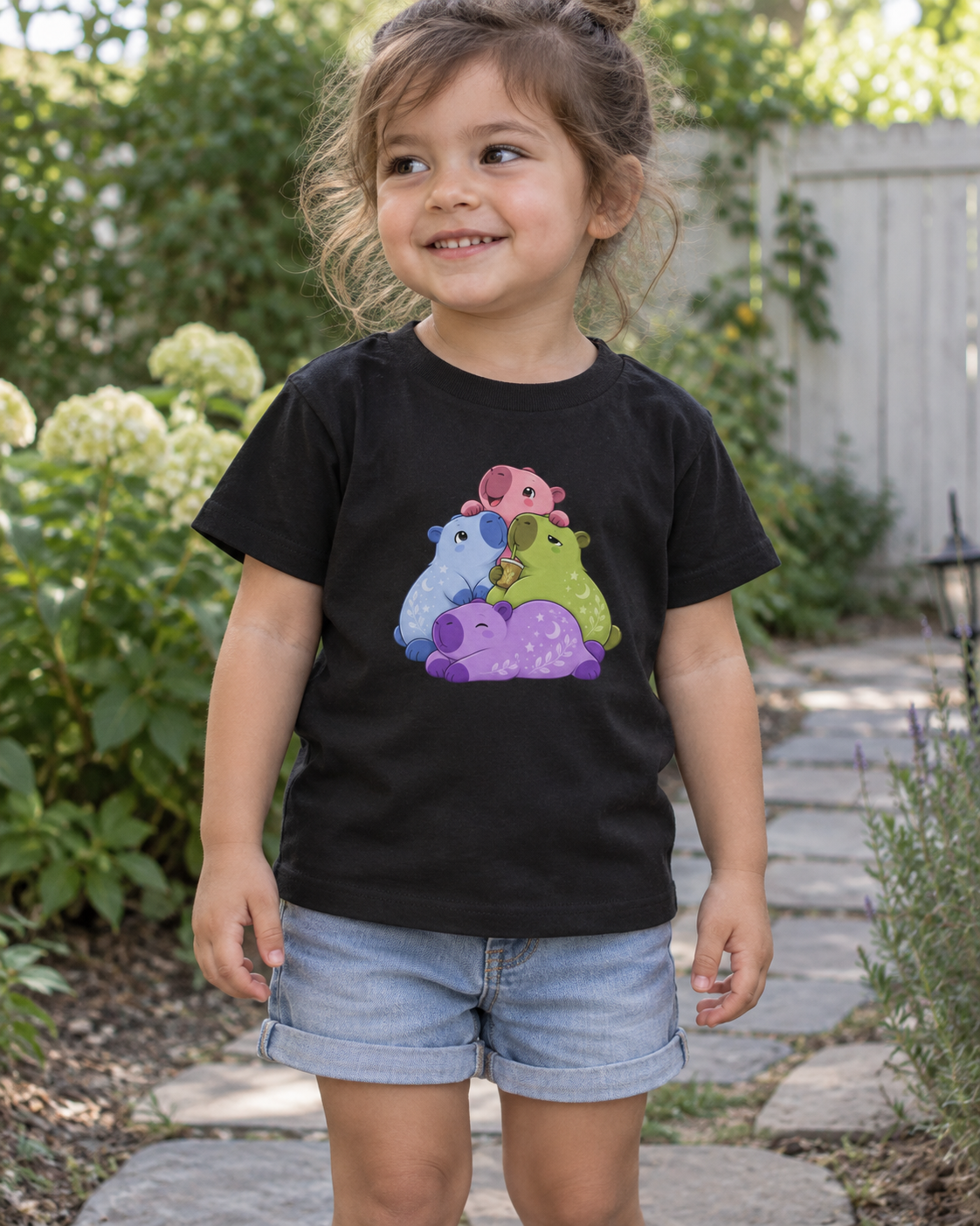 Picture of Shorts, T-Shirt, Applique, Child, Female, Girl, Person, Face, Sleeve