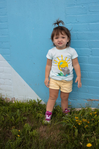 Picture of Shorts, T-Shirt, Photography, Person, Portrait, Grass, Shoe, Child, Female, Girl