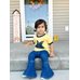 Picture of Clothing, Pants, Jeans, Person, Sitting, Boy, Child, Male with text Happy HARVEST.