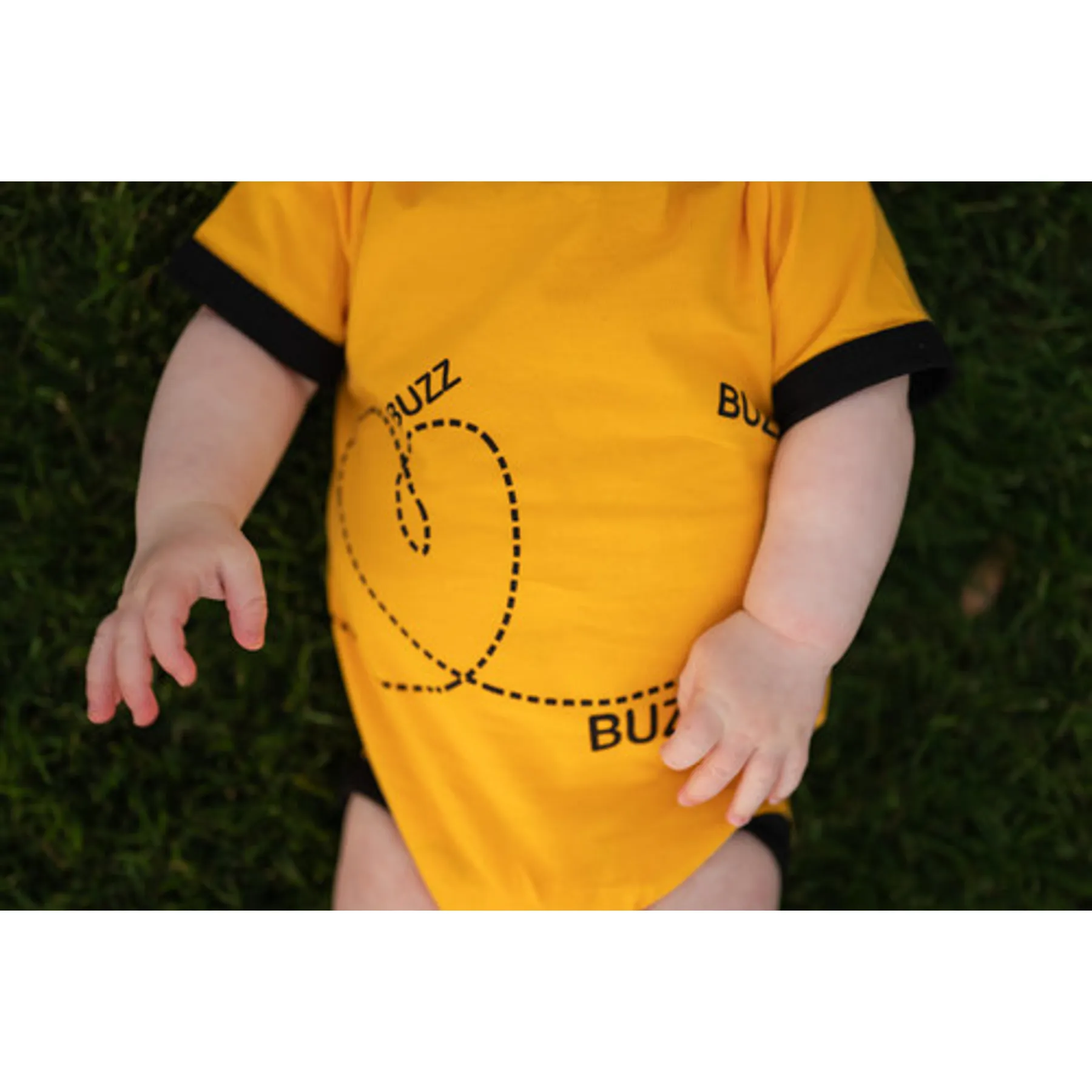 Close up of the Buzz the Bee bodysuit front