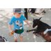 Picture of Shorts, T-Shirt, Boy, Child, Male, Person, Baseball Cap, Hat, Livestock, Portrait