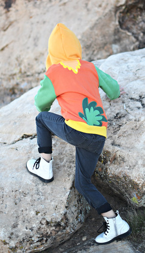 Back of the hoodie showing the embroidered tail