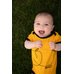 Picture of T-Shirt, Grass, Face, Head, Person, Photography, Portrait, Baby, Happy, Laughing with tex...