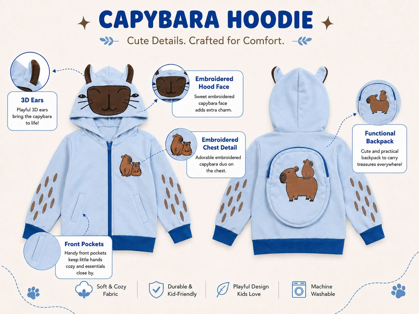 Image of COOL DIP The Splashy One Capybara Backpack Hoodie