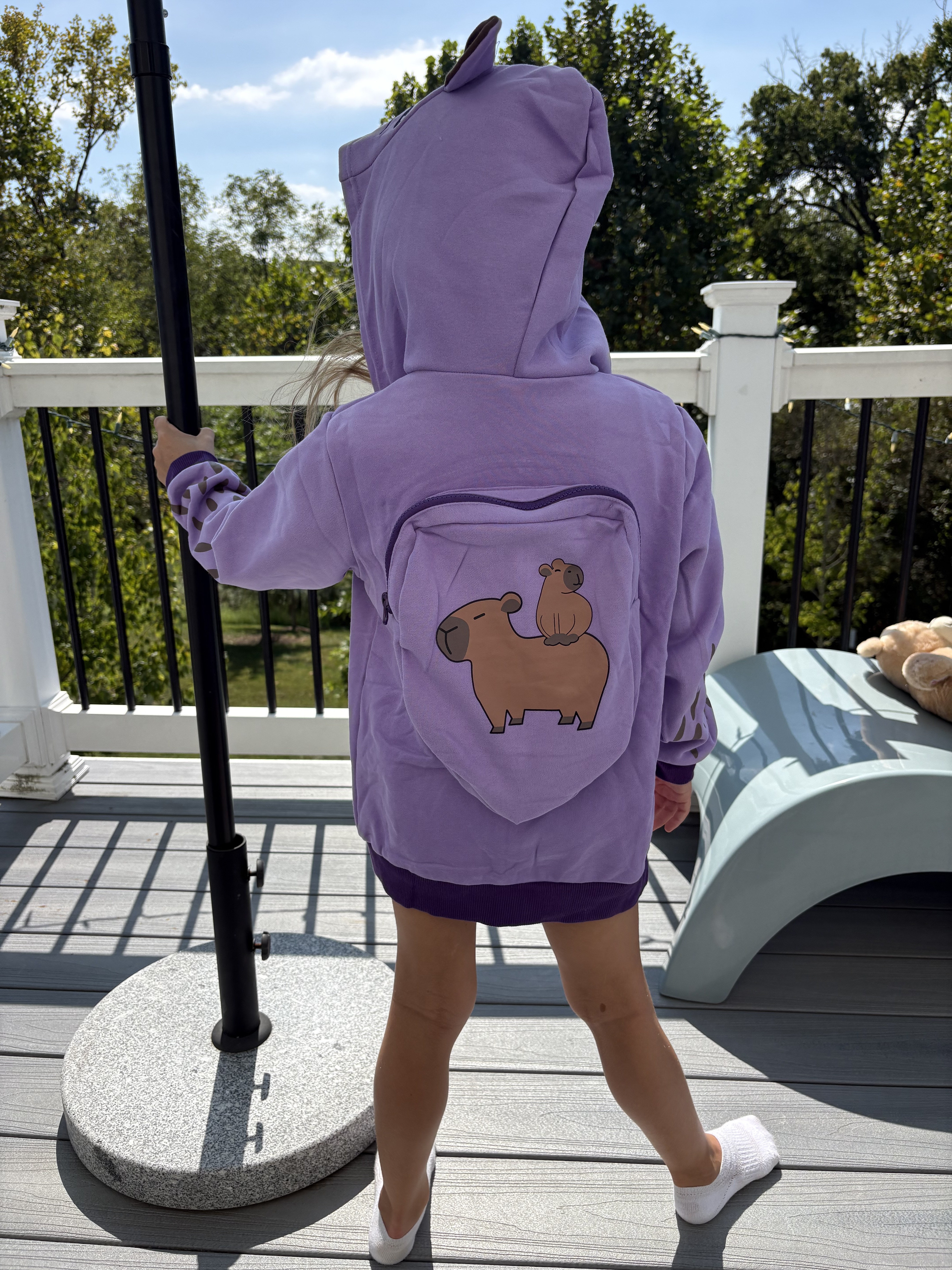 Image of LAVENDER SKY The Dreamy One Capybara Backpack Hoodie