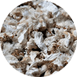 Dried shredded lion's mane mushroom pieces, circular crop