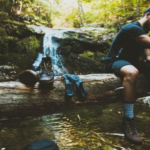 Picture of Shoe, Vegetation, Photography, Land, Rainforest, Sneaker, Adult, Male, Man, Person with t...